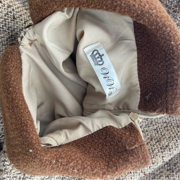 ViVi Vintage-style brown tweed babydoll Cottagecore Academia ruffle Sz L dress - Picture 14 of 16